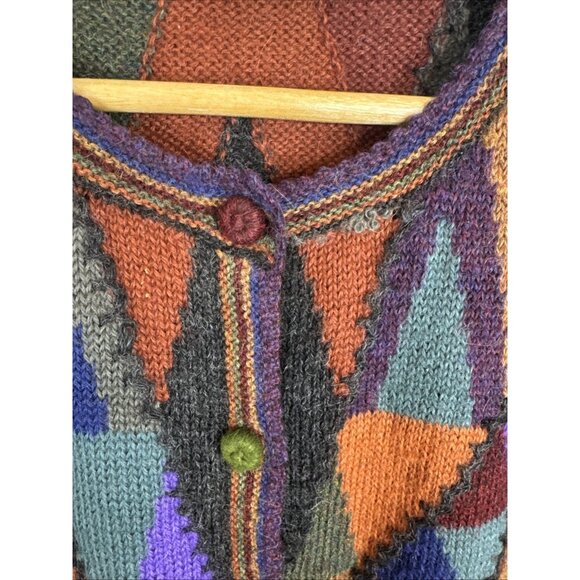 Artesanías Inca 100% Baby Alpaca Geometric Cardigan Sweater Women’s M Peru - Picture 3 of 6